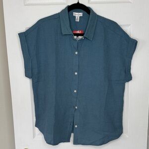 Jessica Simpson Women’s Short Sleeve Gauze Teal Top Sz M NWT
